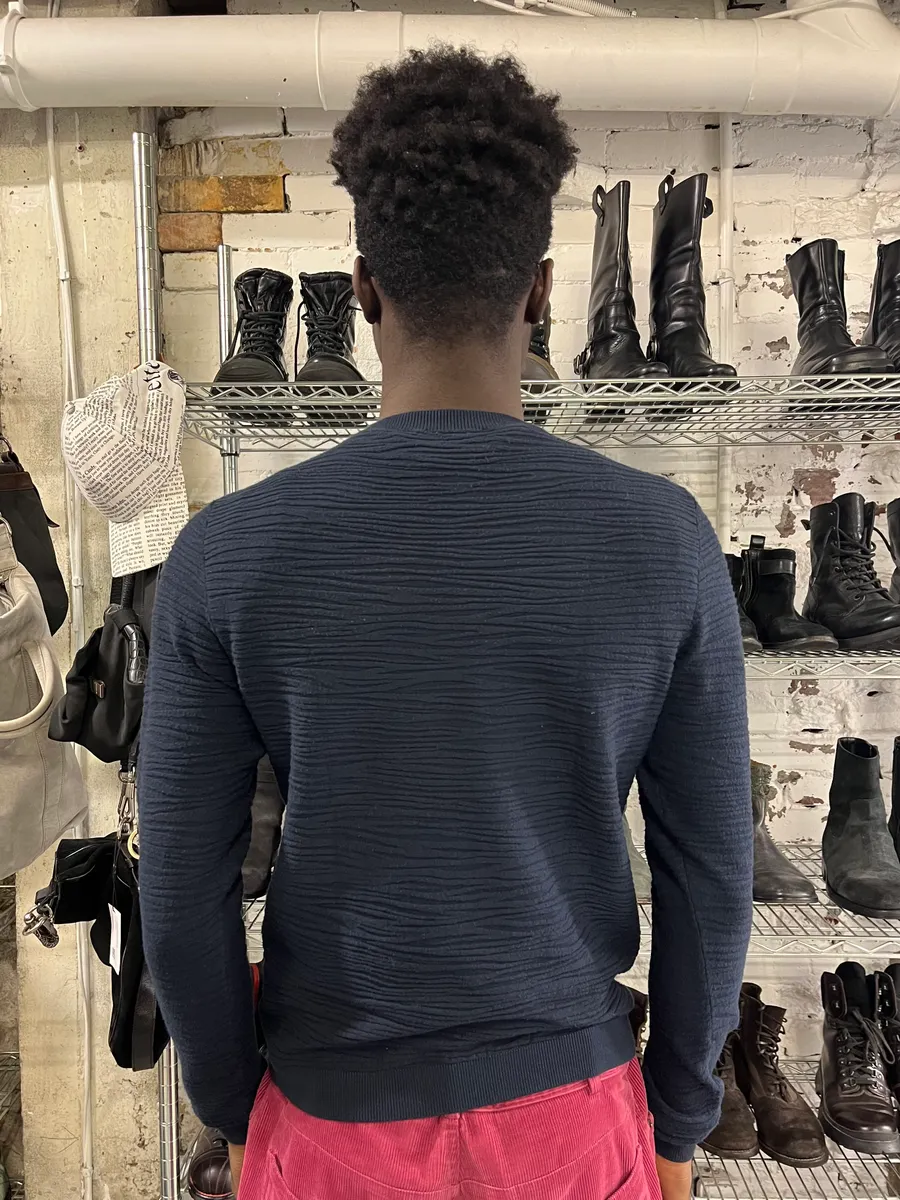 AW2019 Emporio Armani Navy Pleats Sweater - Image 3