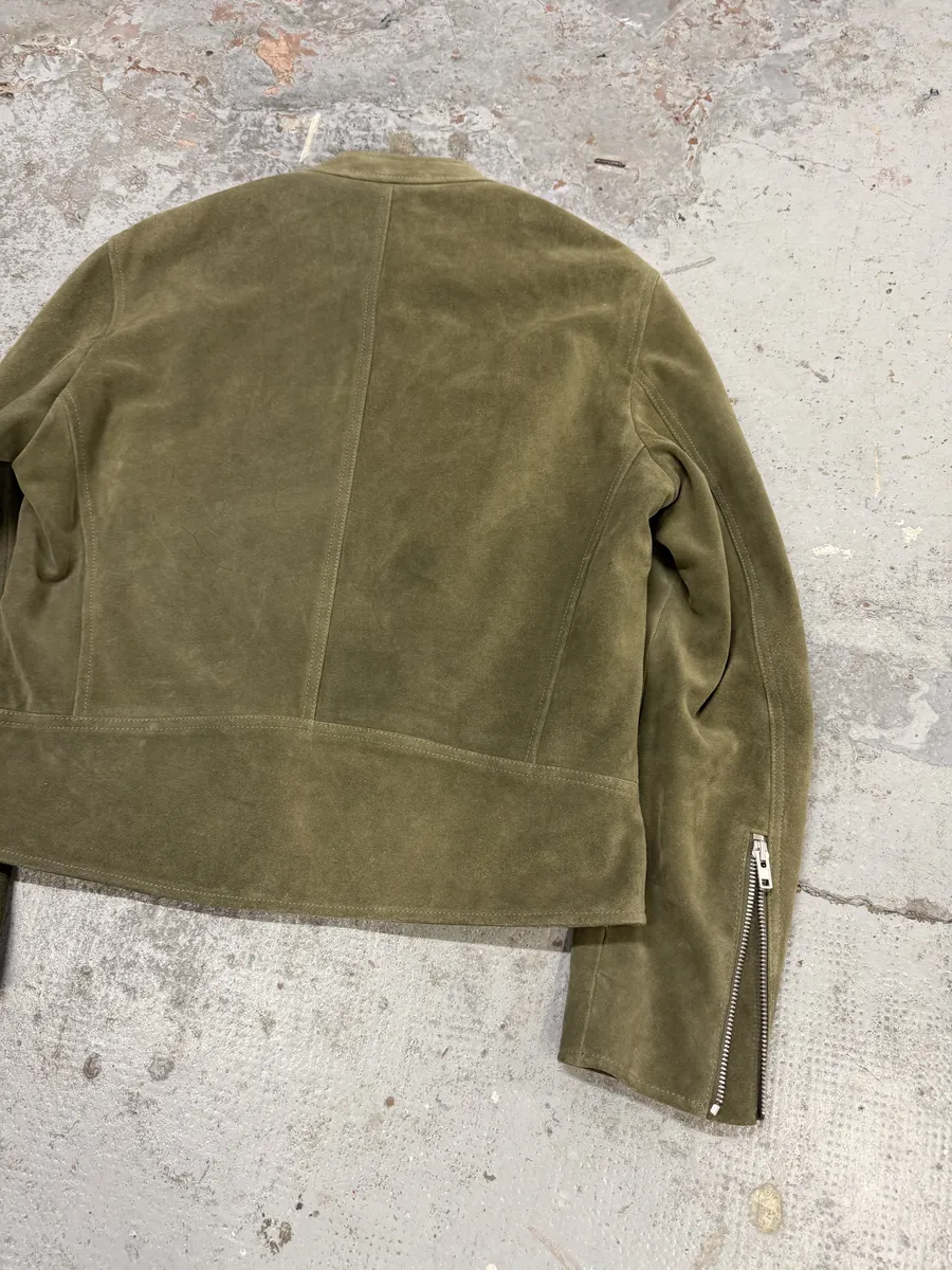 AW2019 Maison Margiela 5-Zip Biker Green Suede Leather Jacket - Image 15