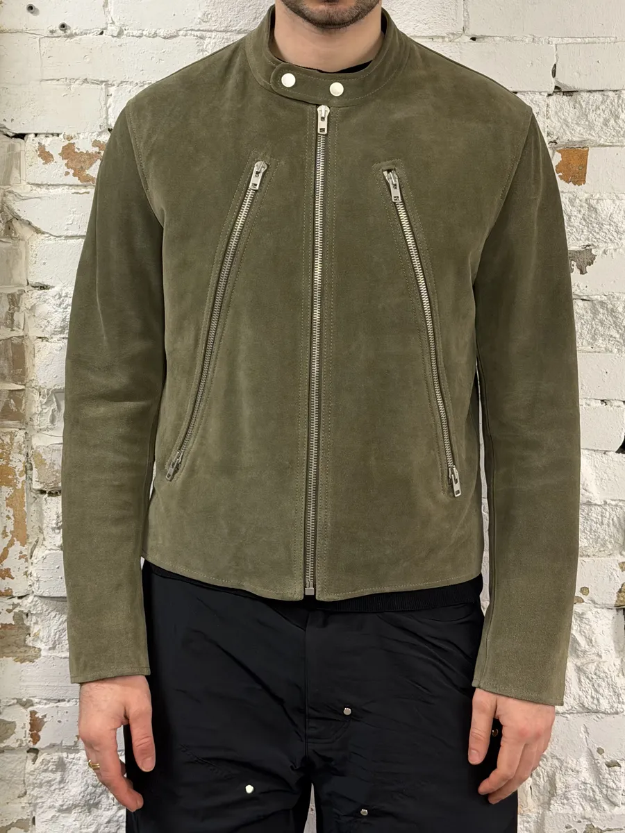 AW2019 Maison Margiela 5-Zip Biker Green Suede Leather Jacket - Image 3