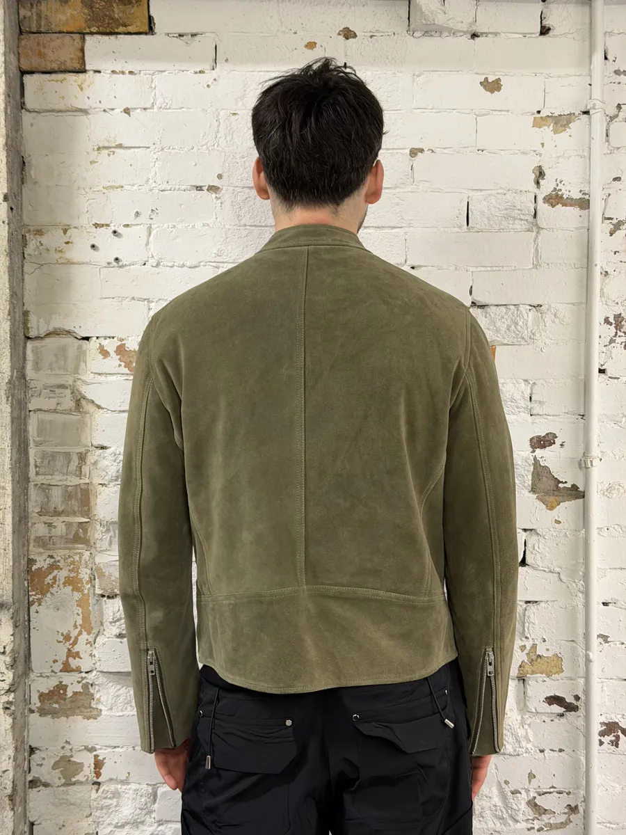 AW2019 Maison Margiela 5-Zip Biker Green Suede Leather Jacket - Image 4