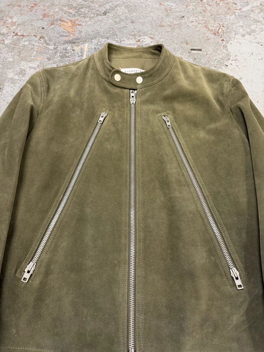 AW2019 Maison Margiela 5-Zip Biker Green Suede Leather Jacket - Image 7