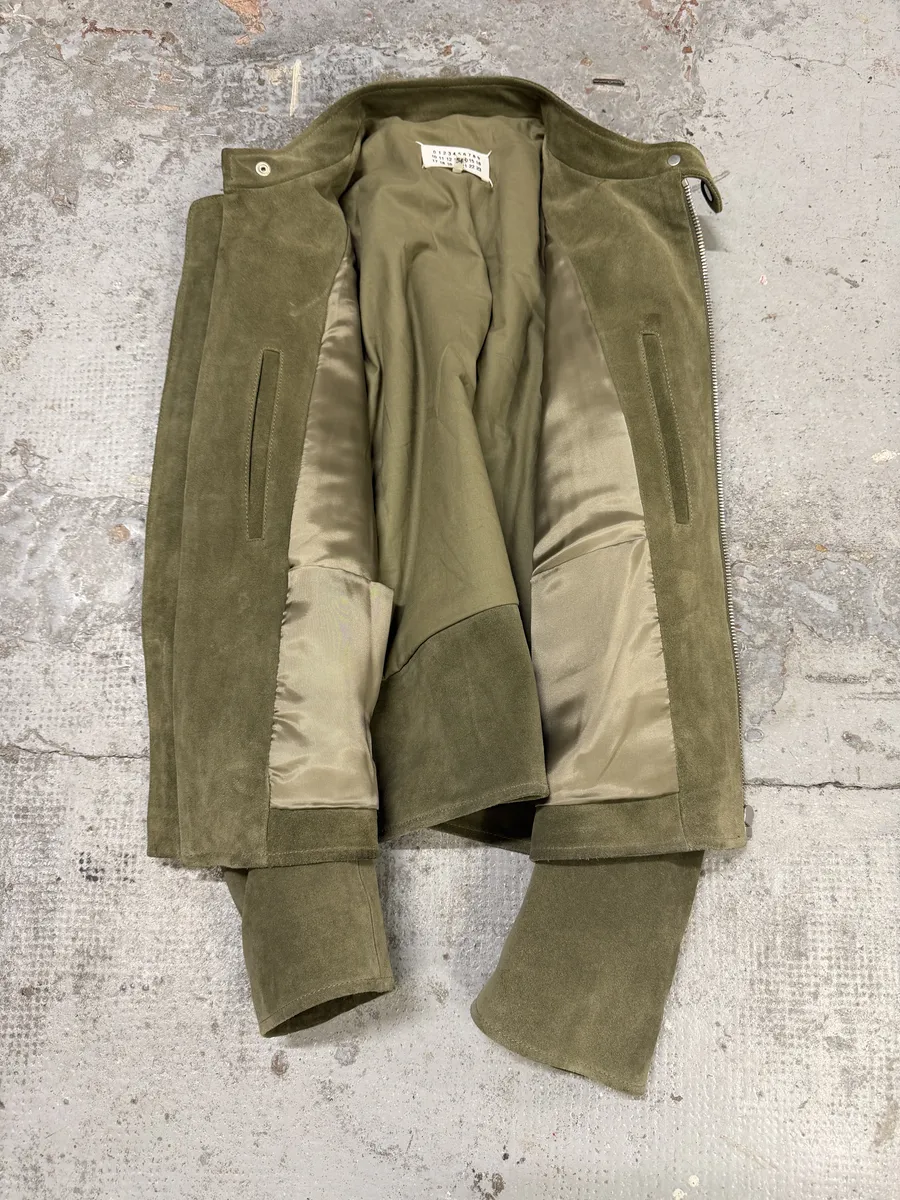 AW2019 Maison Margiela 5-Zip Biker Green Suede Leather Jacket - Image 9