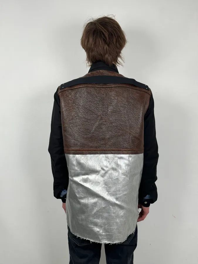 AW2019 Rick Owens Black Leather Back Panel Over Shirt Jacket - Image 3
