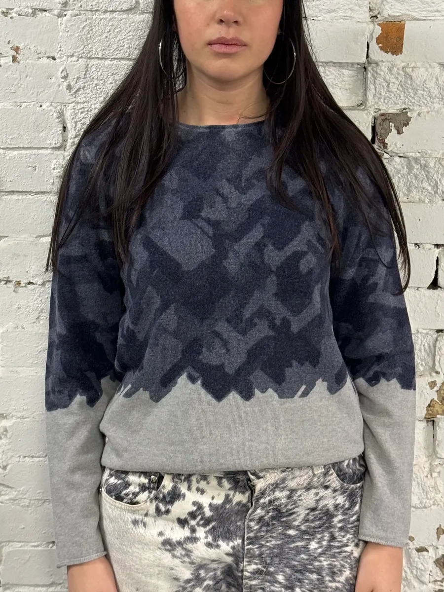 AW2020 Emporio Armani Navy Gradient Grey Wool Sweater - Image 2