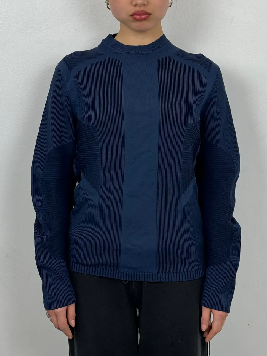 AW2020 Emporio Armani Navy Modern Wave Wool Sweater - Image 2