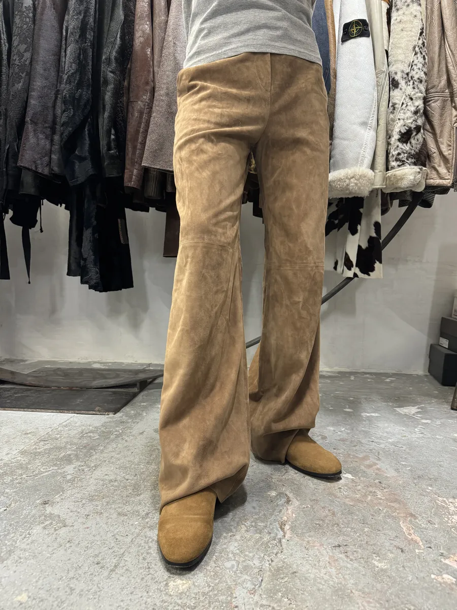 AW2020 Emporio Armani Suede Beige Leather Pants - Image 4