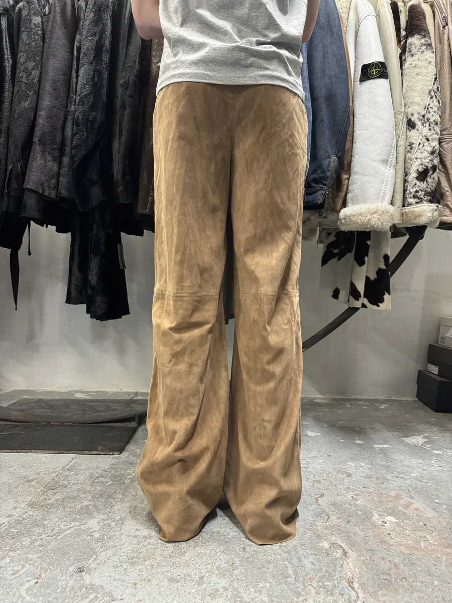AW2020 Emporio Armani Suede Beige Leather Pants - Image 5
