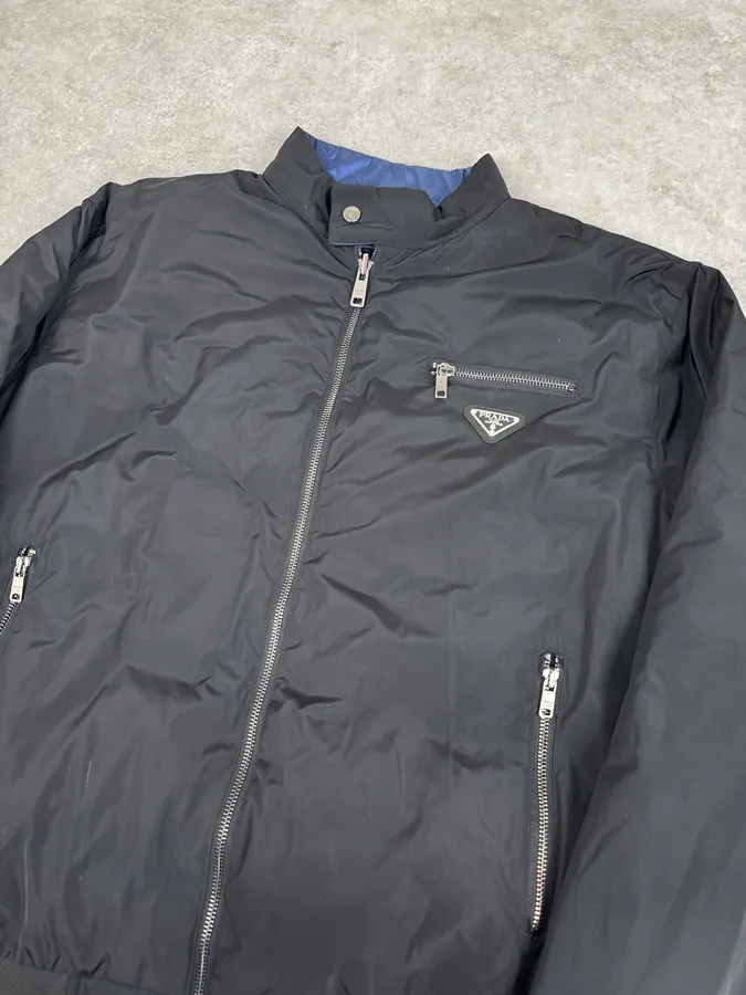 AW2020 Prada Black & Navy Reversible Puffer Hooded Jacket - Image 9
