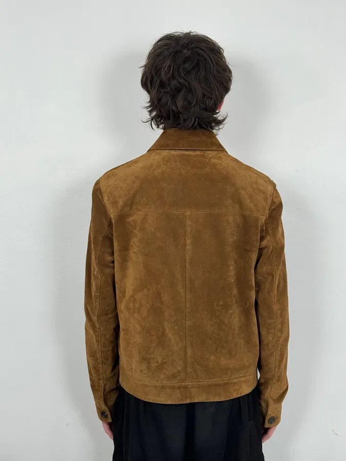 AW2020 Saint Laurent Brown Camel Suede Leather Trucker Jacket - Image 3