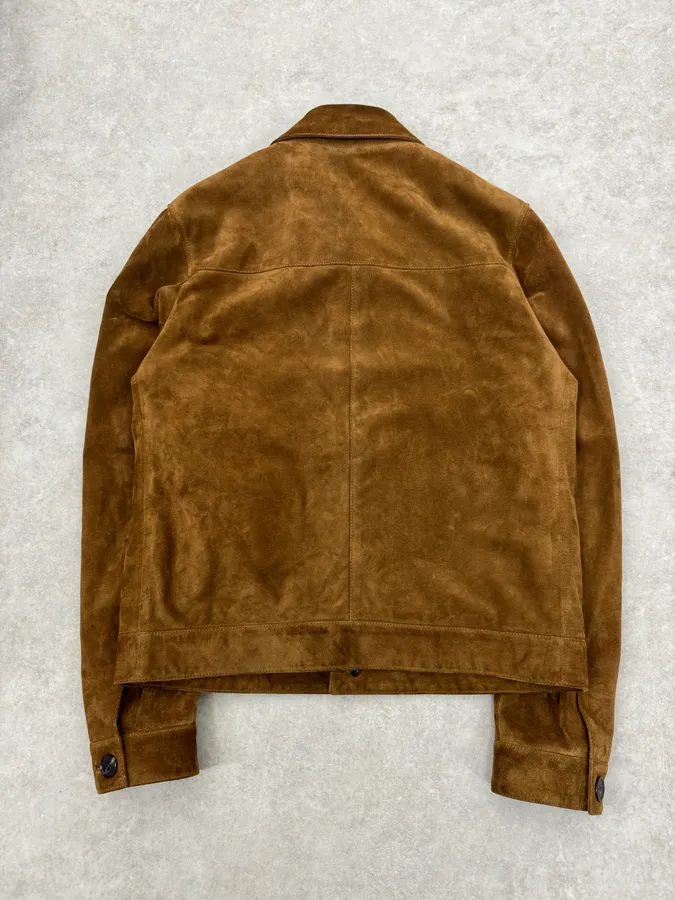 AW2020 Saint Laurent Brown Camel Suede Leather Trucker Jacket - Image 7