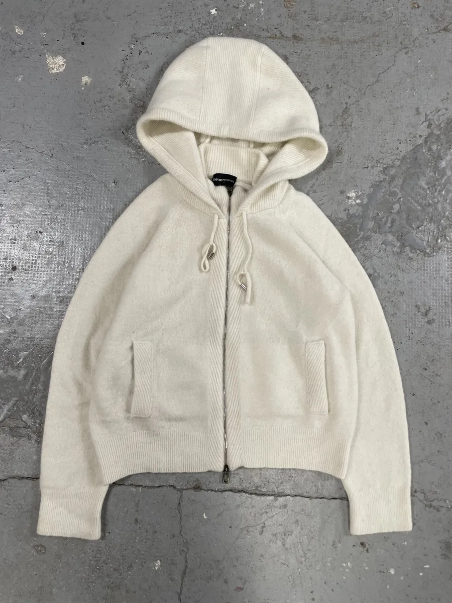AW2021 Emporio Armani Beige Wool Hooded Zip-Up Sweater