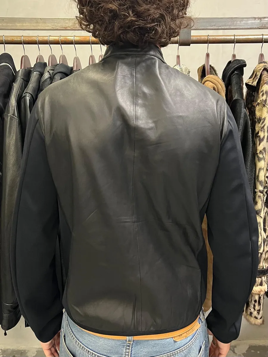 AW2021 Emporio Armani Black Leather Hybrid Jacket - Image 4