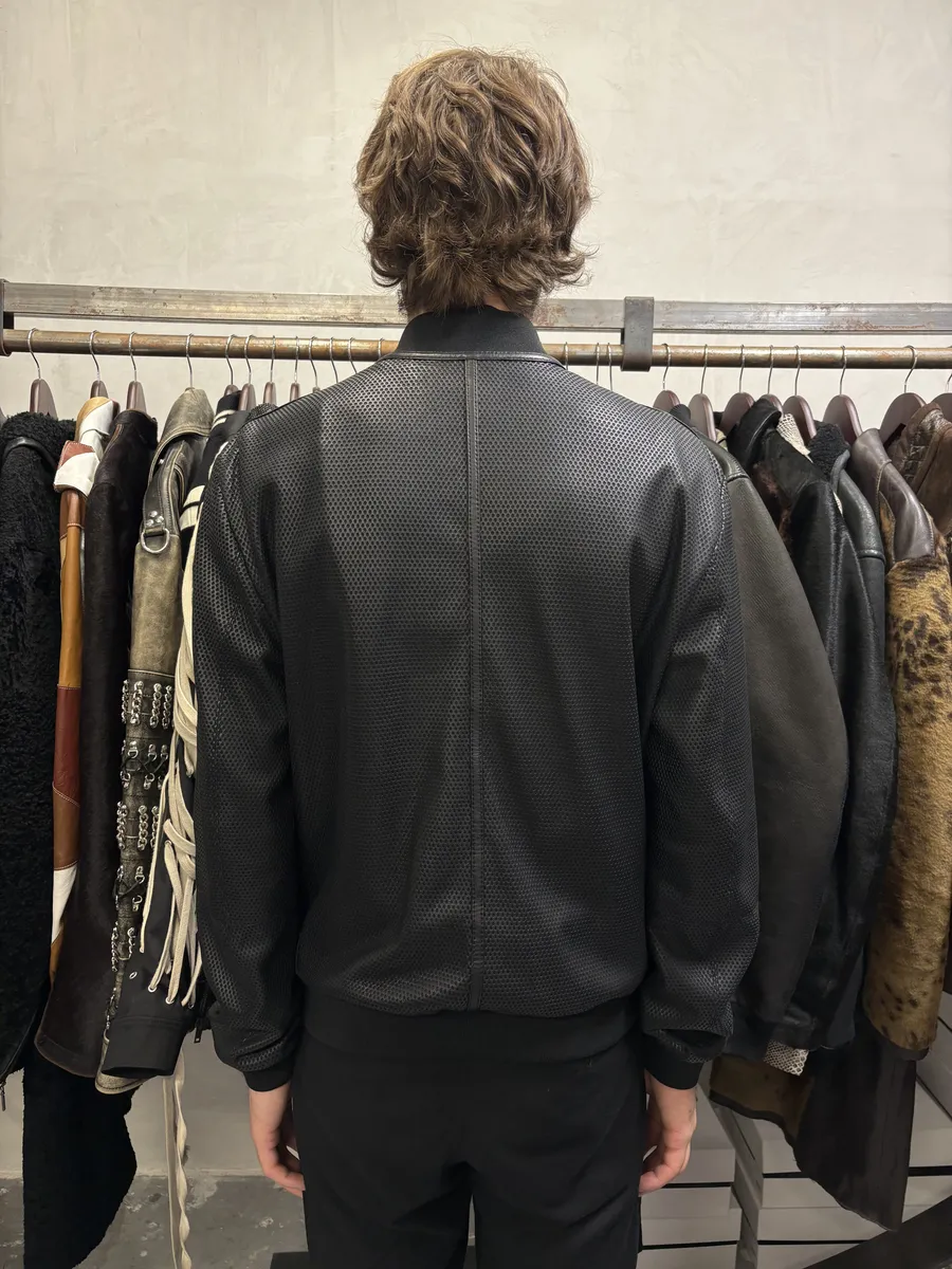 AW2021 Emporio Armani Black Perfored Leather Jacket - Image 4