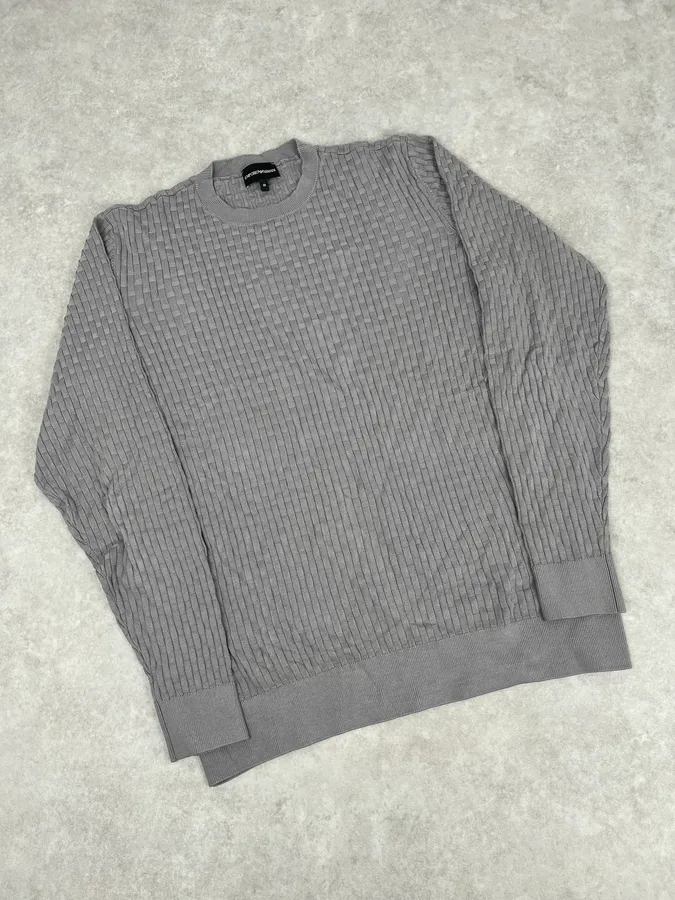 AW2021 Emporio Armani Grey Woven Wool Sweater - Image 4