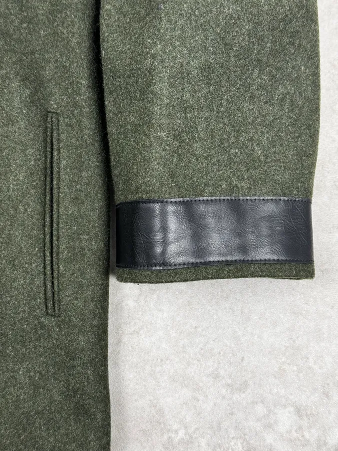 AW2021 Maison Margiela Montgomery Green Wool & Leather Hooded Coat - Image 9