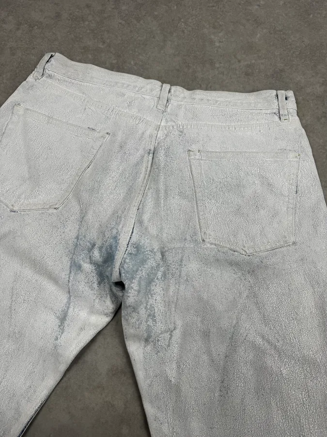 AW2021 Maison Margiela Painted White Cracked Denim Jeans - Image 7