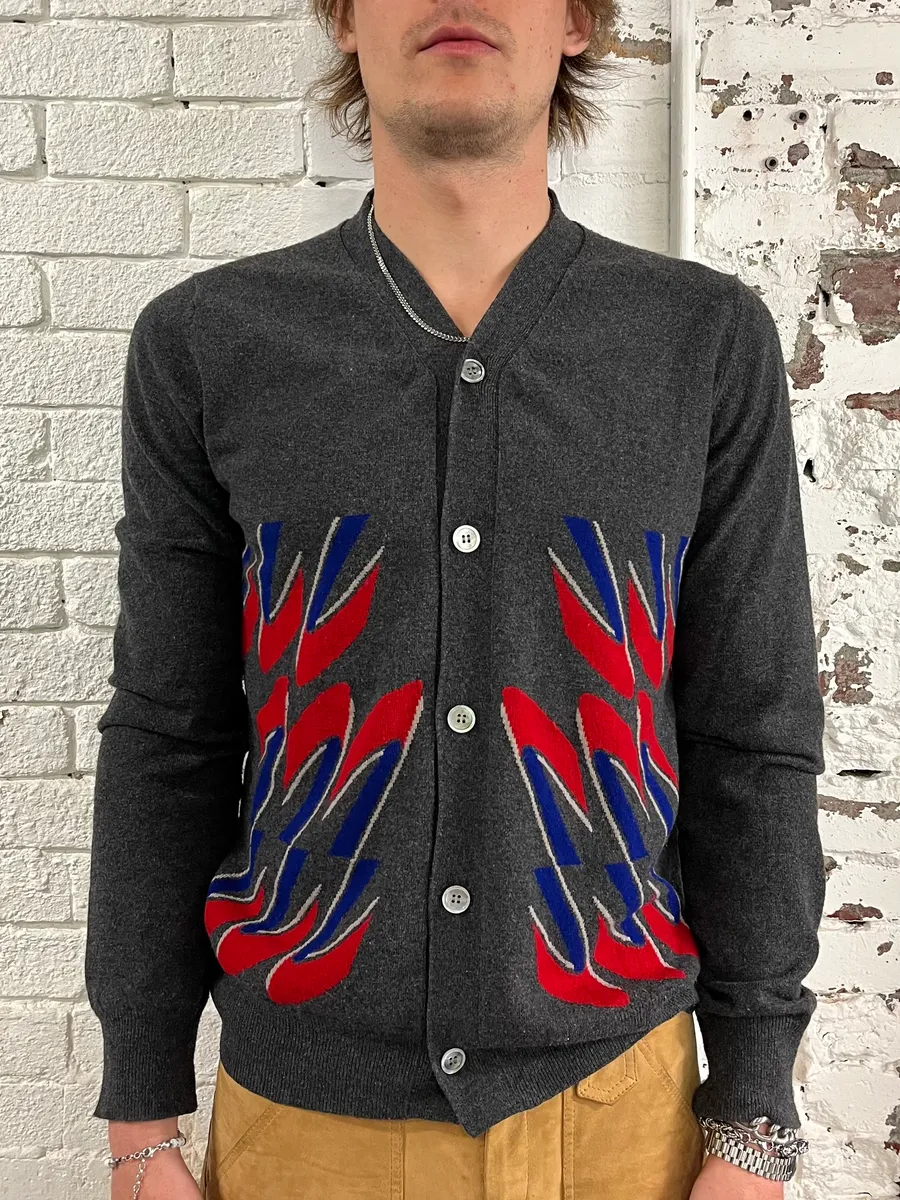 AW2022 Comme des Garçons Homme Deux Abstract Grey Wool Cardigan - Image 2