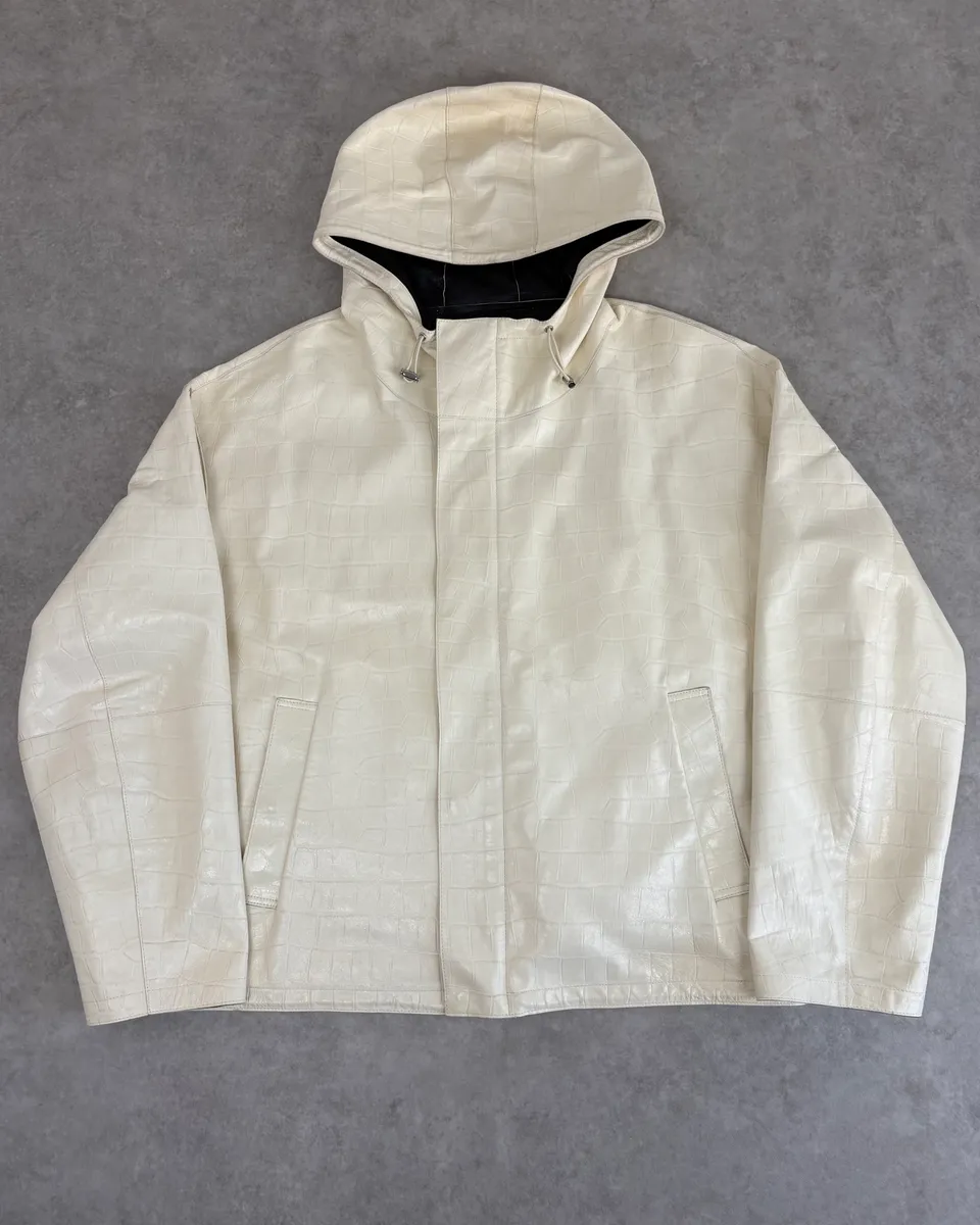 AW2022 Emporio Armani Creamy Leather Crocodile Embossed Hooded Jacket - Image 3