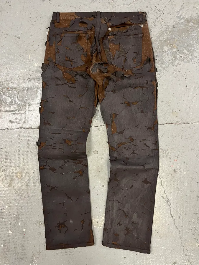 AW2022 Givenchy Brown Cracked Leather Utility Pants by Matthew Williams - Image 7