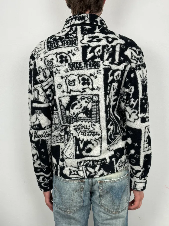 AW2022 Louis Vuitton Black Wool LV Comics Trucker Jacket by Virgil Abloh - Image 3