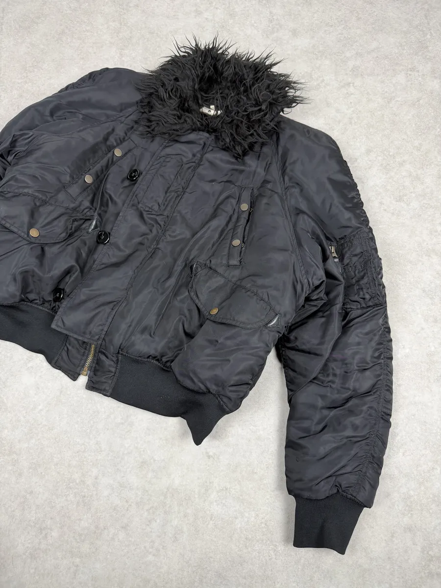 AW2022 Maison Margiela Black Faux Fur Aviator Bomber Jacket - Image 6