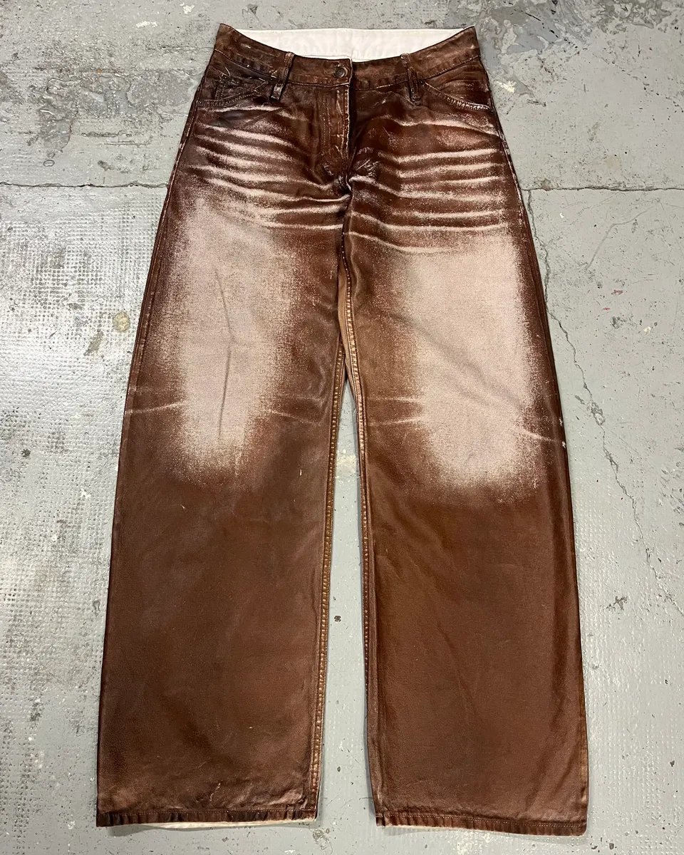 AW2023 Acne Studios Sample Overprint Brown Baggy Pants - Image 5
