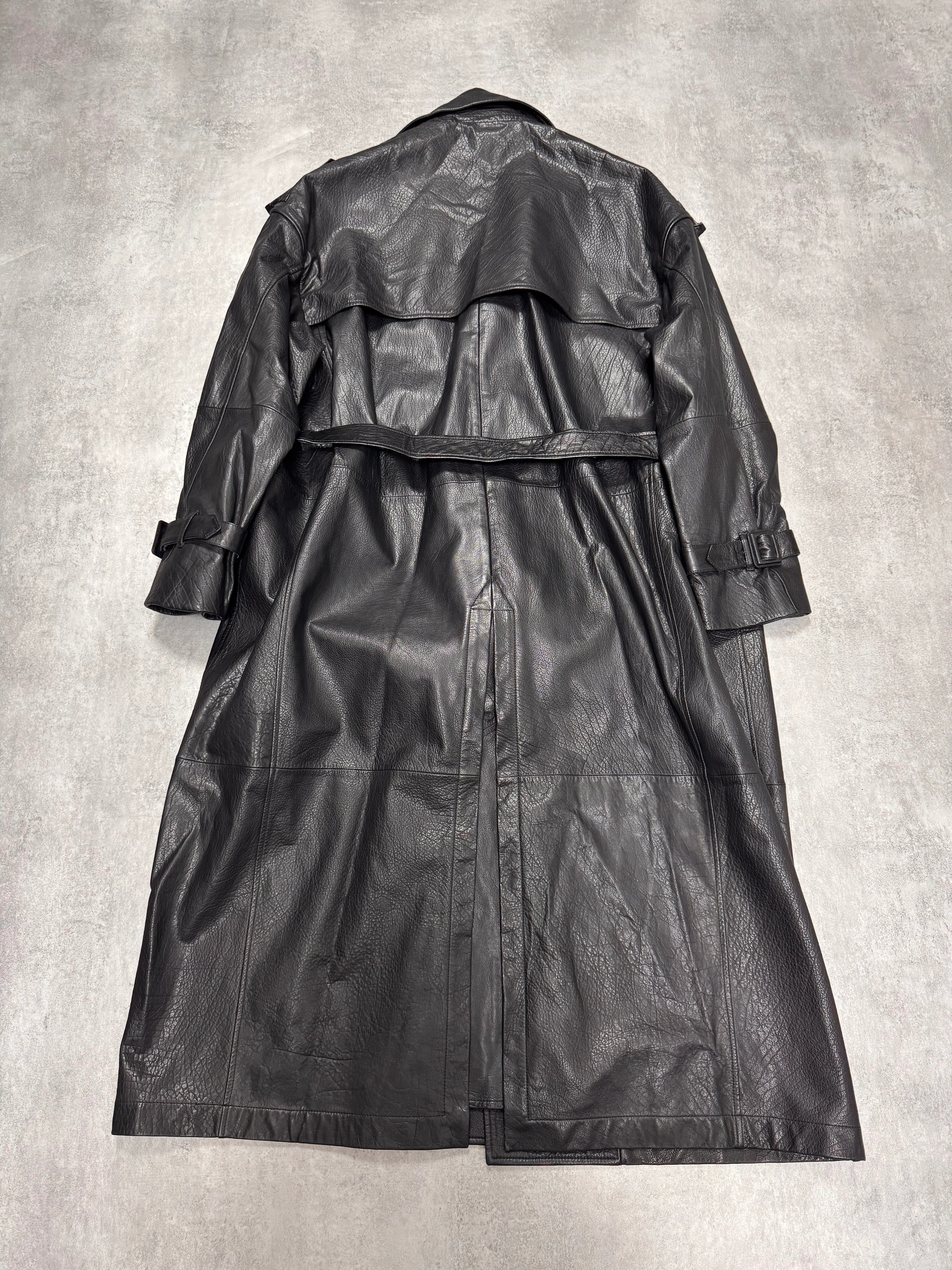 AW2023 Emporio Armani Black Buffalo Leather Trench Coat - Image 3