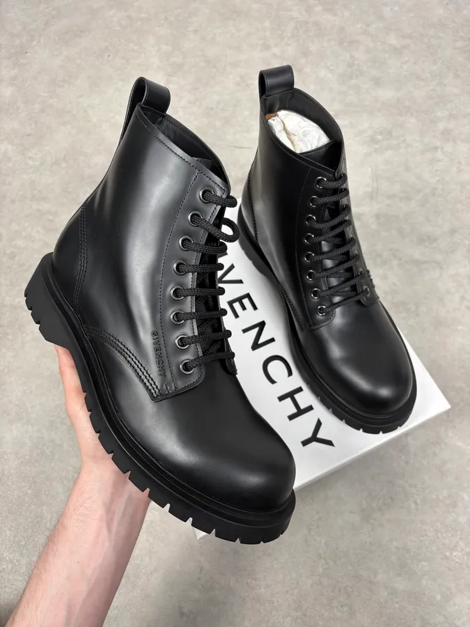AW2023 Givenchy Black Leather Combat Boots by Matthew Williams