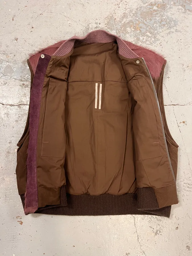 AW2023 Rick Owens Brown & Pony Hair Vest Jacket - Image 8