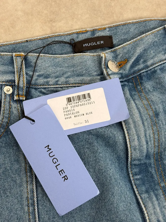 AW2025 Mugler Spiral Oversized Blue Denim Jeans - Image 13