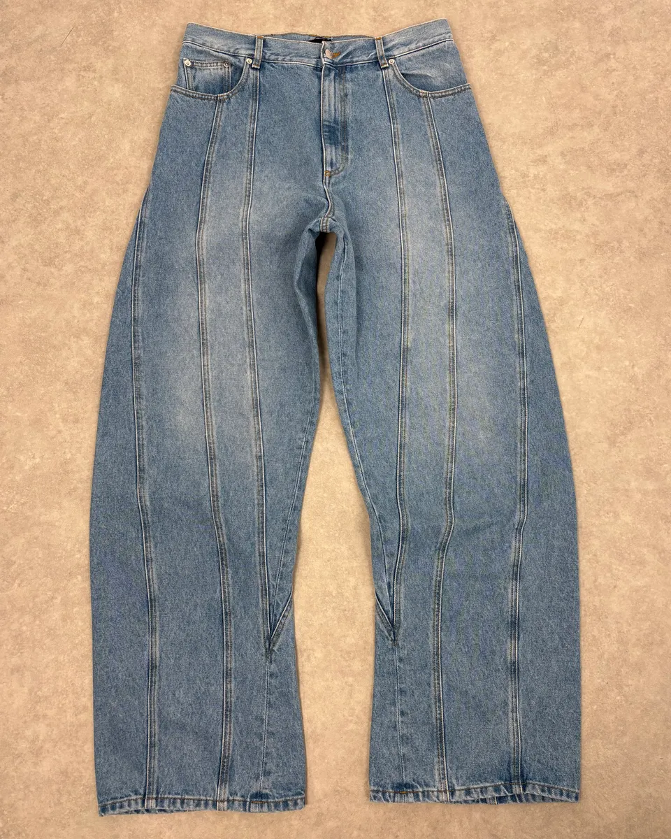 AW2025 Mugler Spiral Oversized Blue Denim Jeans - Image 4