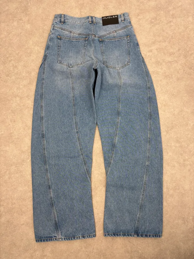 AW2025 Mugler Spiral Oversized Blue Denim Jeans - Image 7