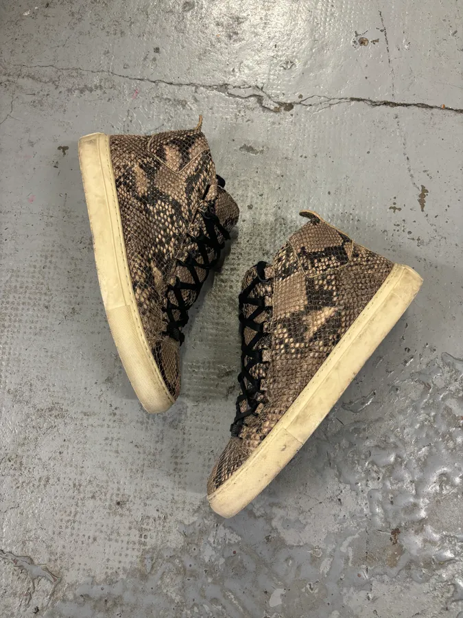Balenciaga Arena Beige Python Leather High Sneakers - Image 6