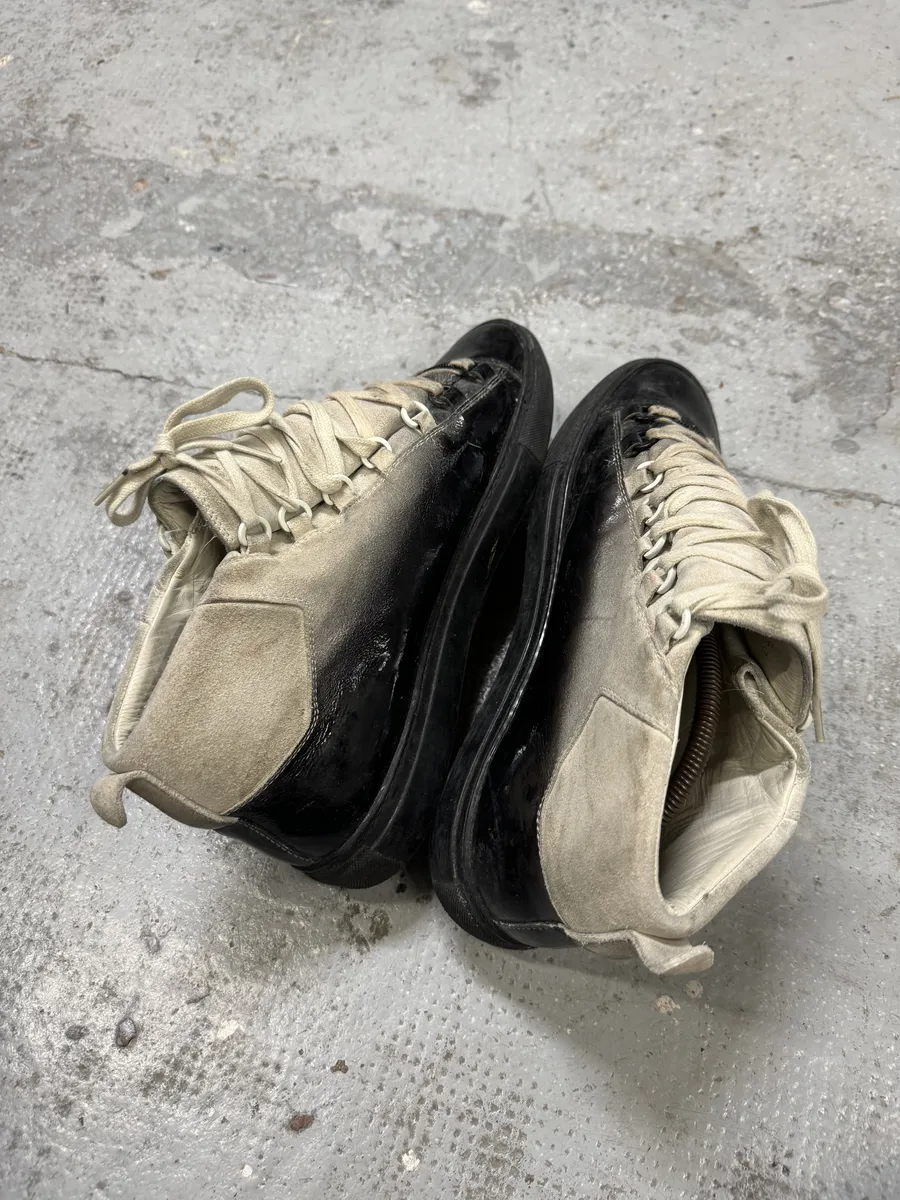 Balenciaga Arena Black & Grey Gradient Varnished Leather High Sneakers - Image 6
