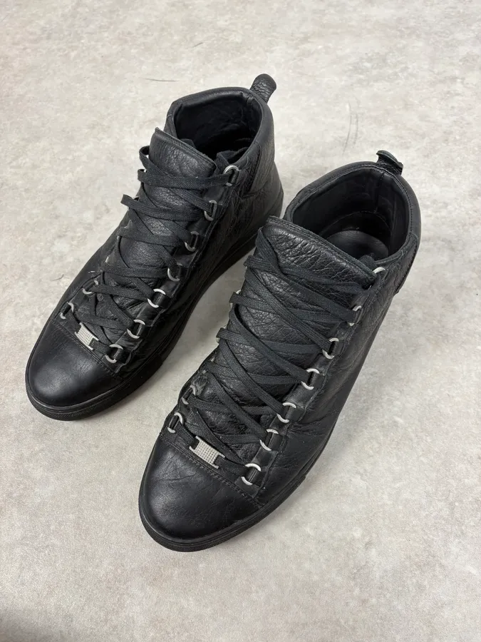 Balenciaga Arena Black High Leather Sneakers - Image 5