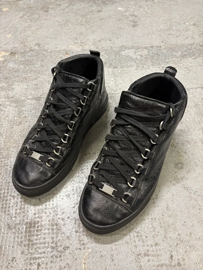Balenciaga Arena Black High Leather Sneakers - Image 3