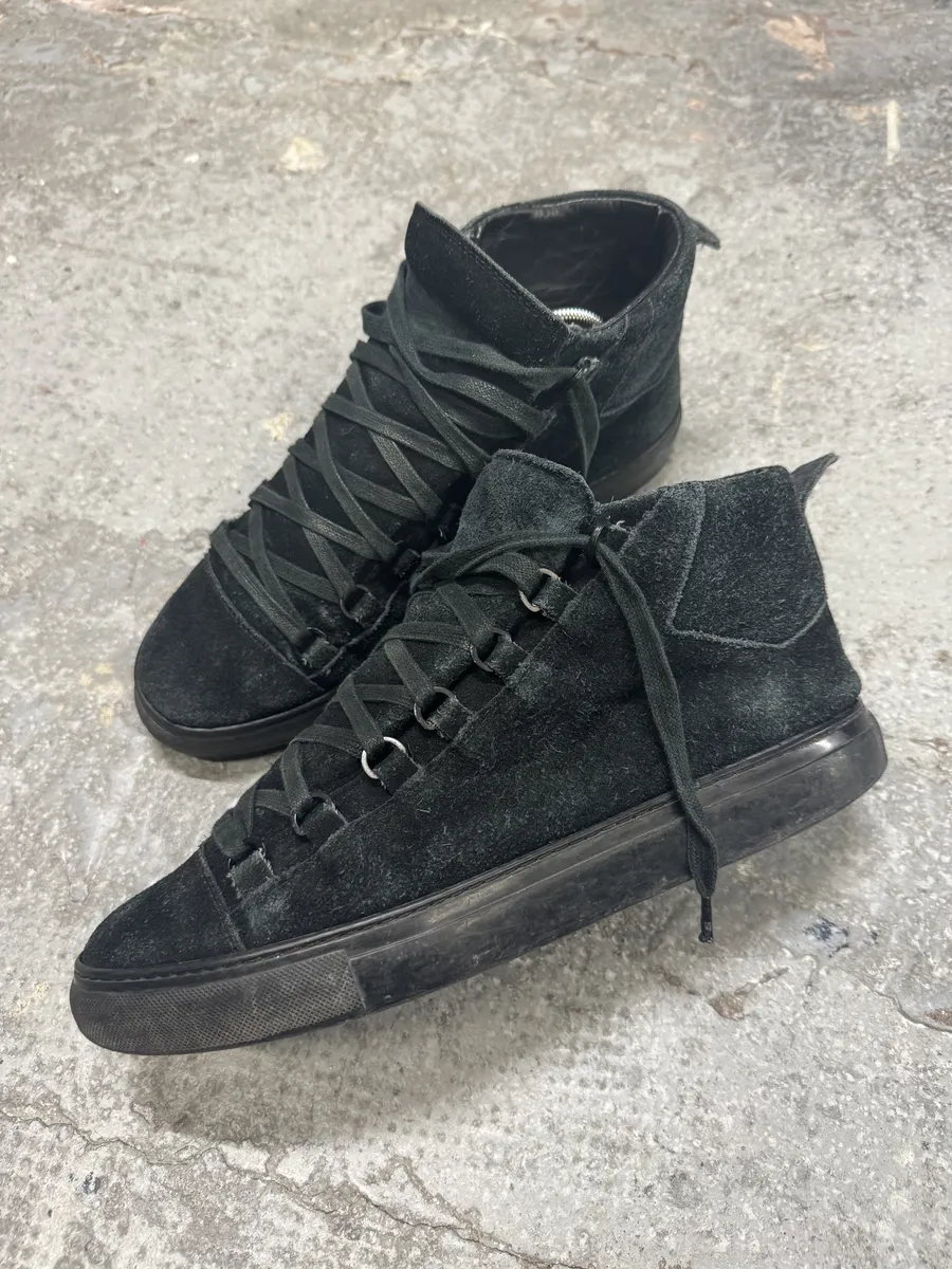 Balenciaga Arena Black High Suede Leather Shoes