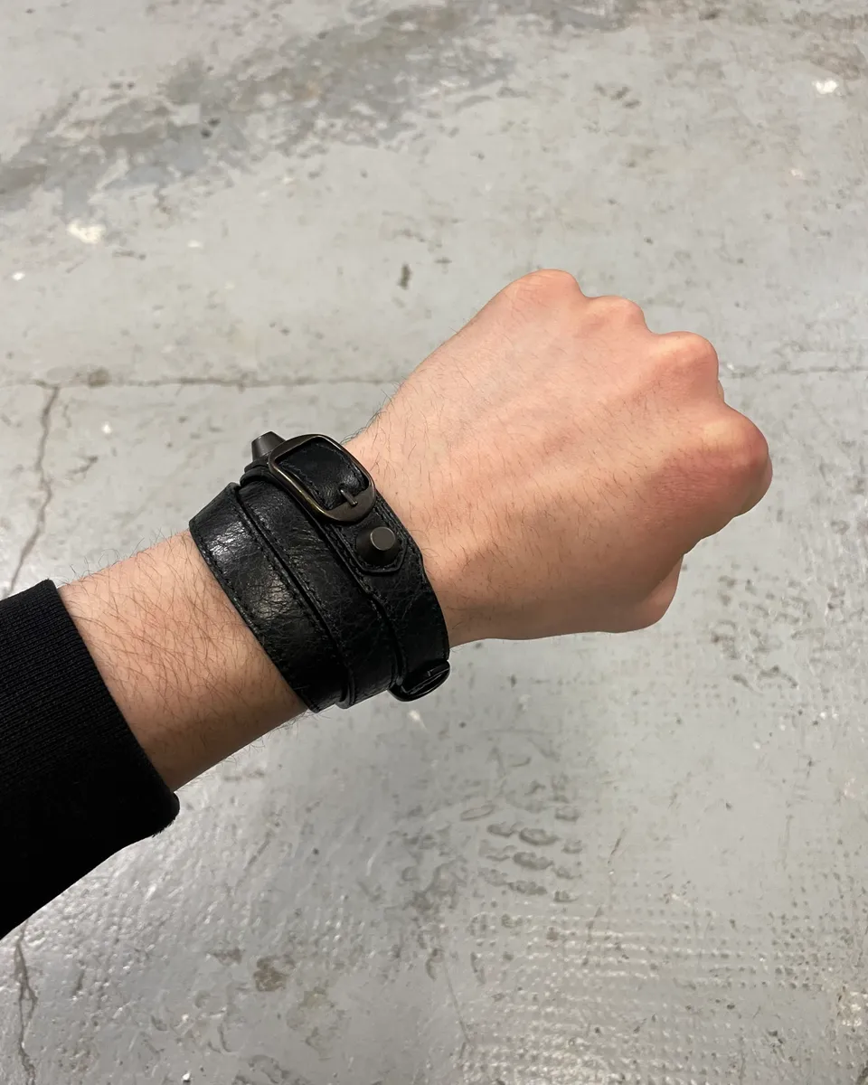 Balenciaga Arena Black Leather Bracelet