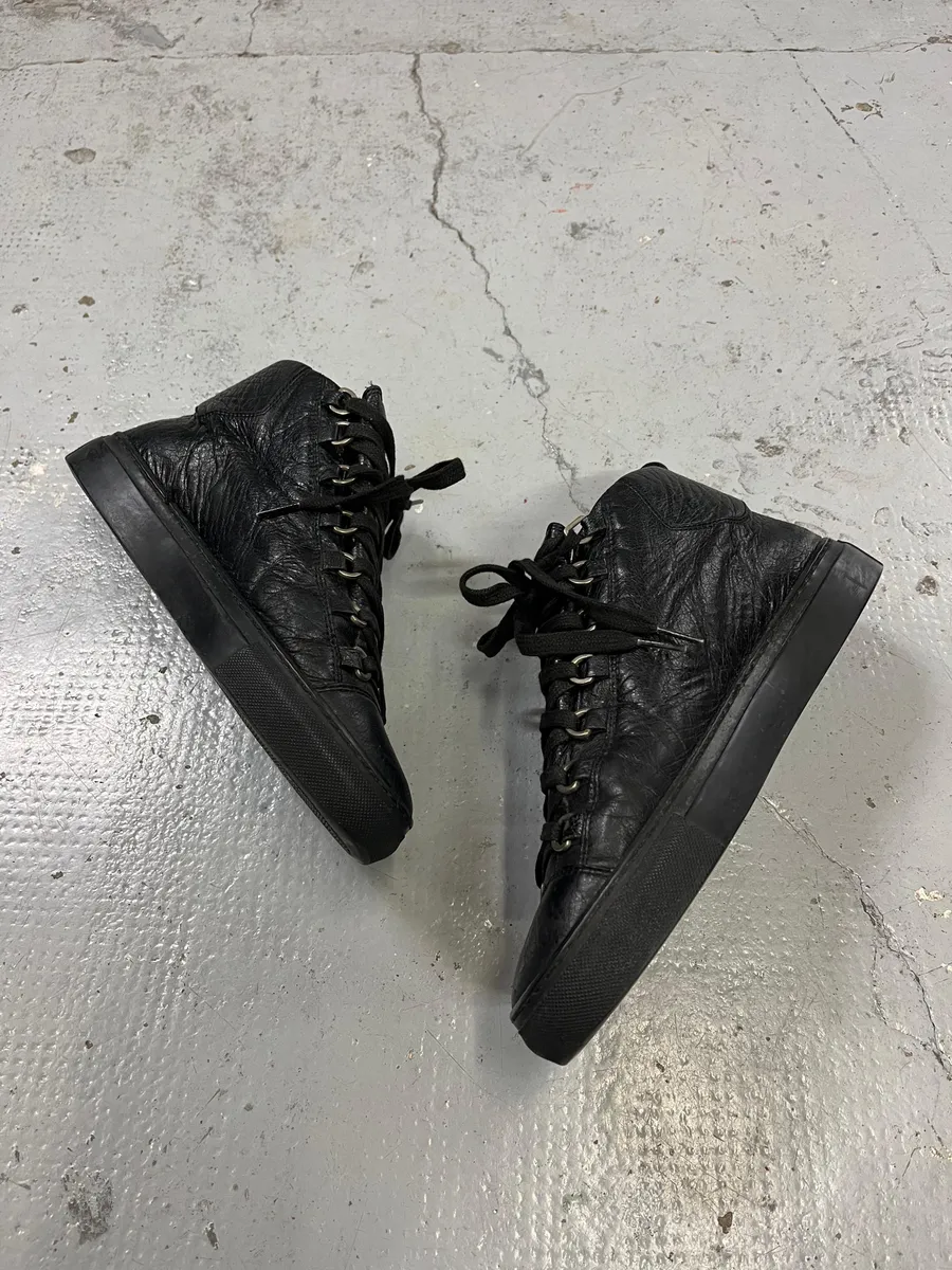 Balenciaga Arena Black Leather High-Top Sneakers - Image 4