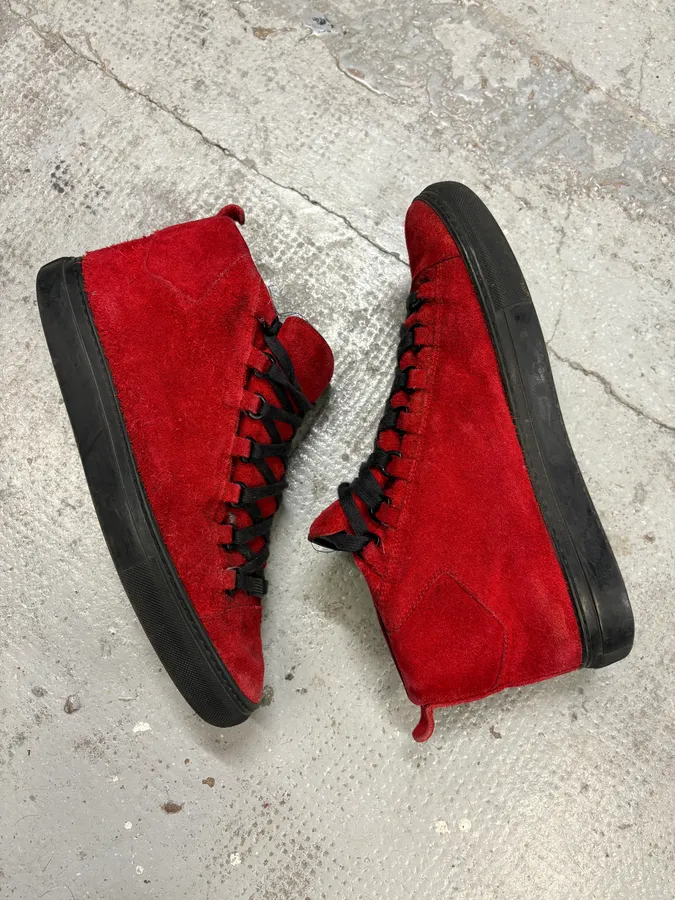 Balenciaga Arena Black & Red Suede Leather High Sneakers - Image 7