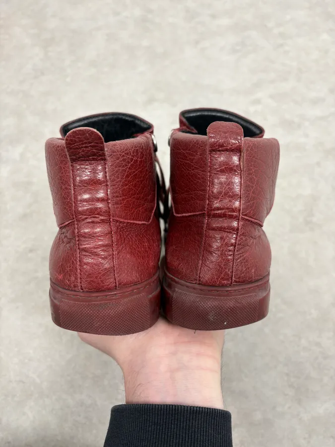 Balenciaga Arena Bordeaux Red High Leather Sneakers - Image 7