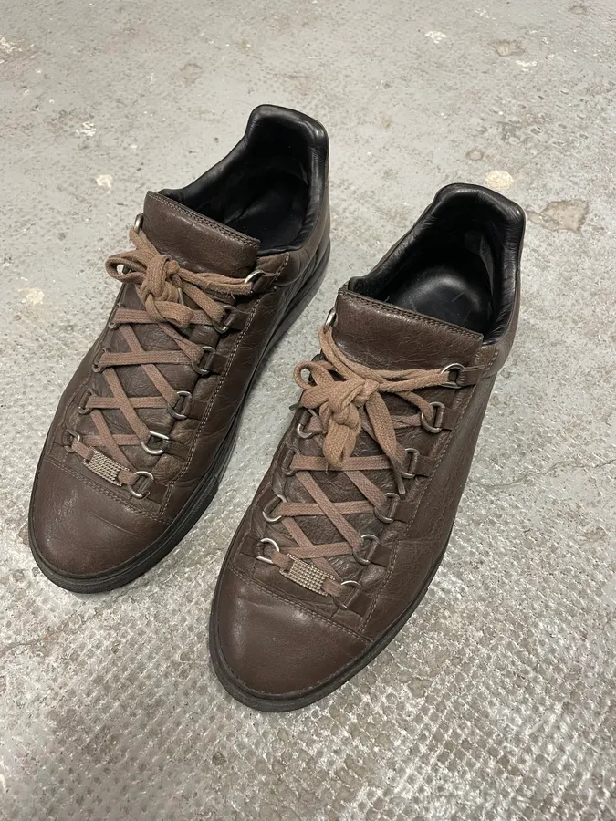 Balenciaga Arena Brown Leather Low Sneakers - Image 3