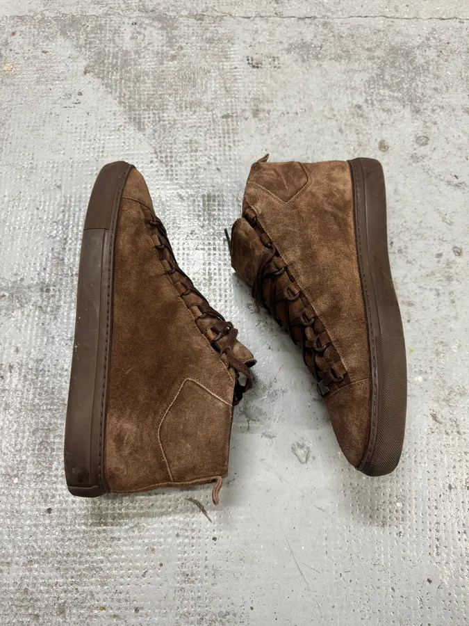 Balenciaga Arena Brown Suede Leather High Sneakers - Image 4