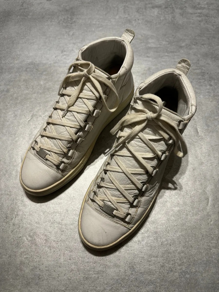 Balenciaga Arena Creamy White High Top Leather Sneakers - Image 7