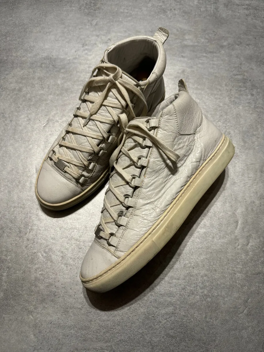 Balenciaga Arena Creamy White High Top Leather Sneakers - Image 8