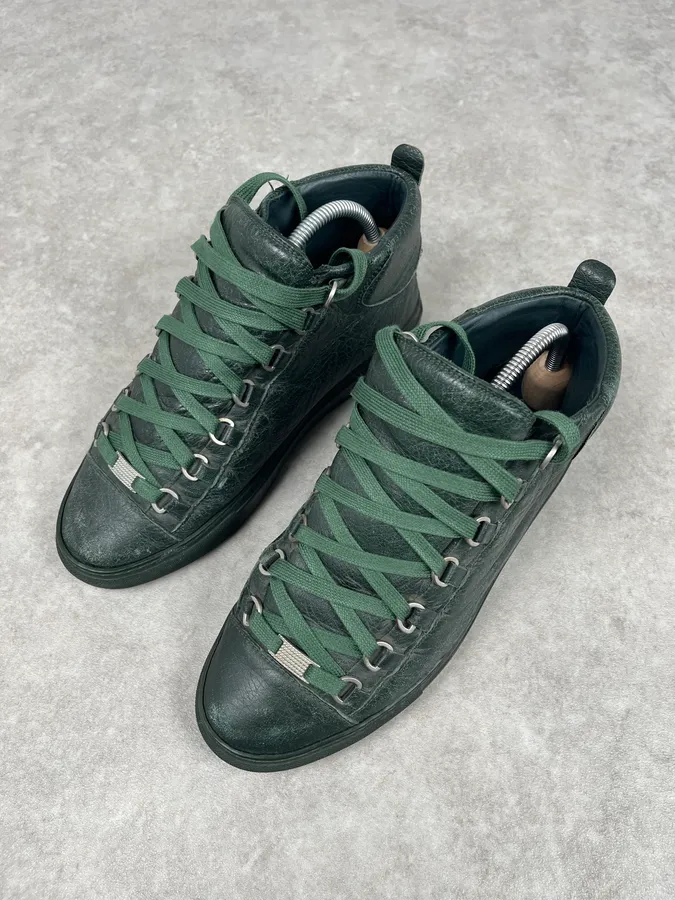 Balenciaga Arena Green High Leather Sneakers - Image 4