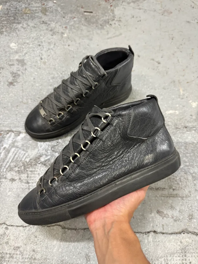 Balenciaga Arena Grey High Leather Sneakers - Image 2