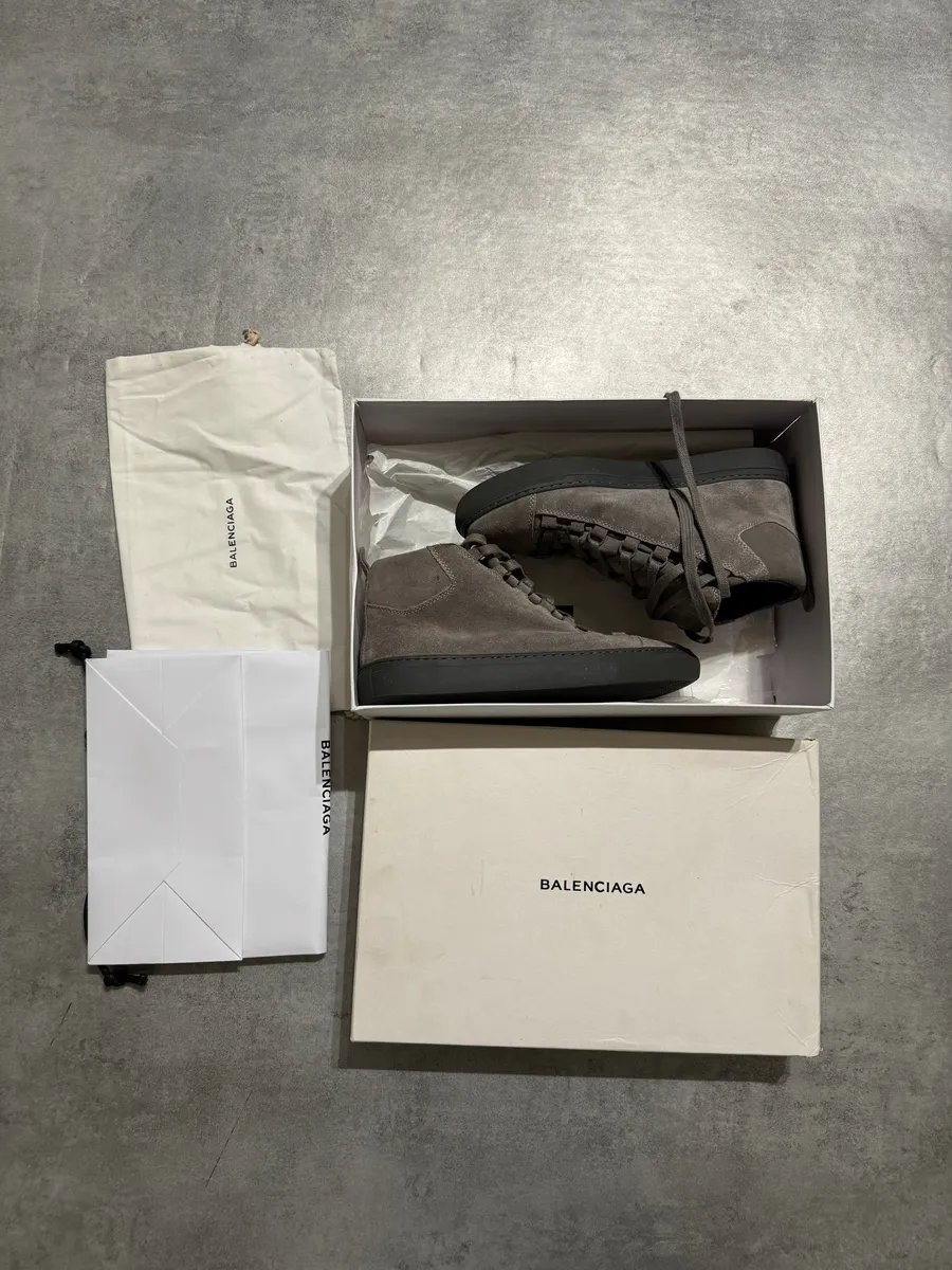 Balenciaga Arena Grey Suede High Leather Shoes - Image 9