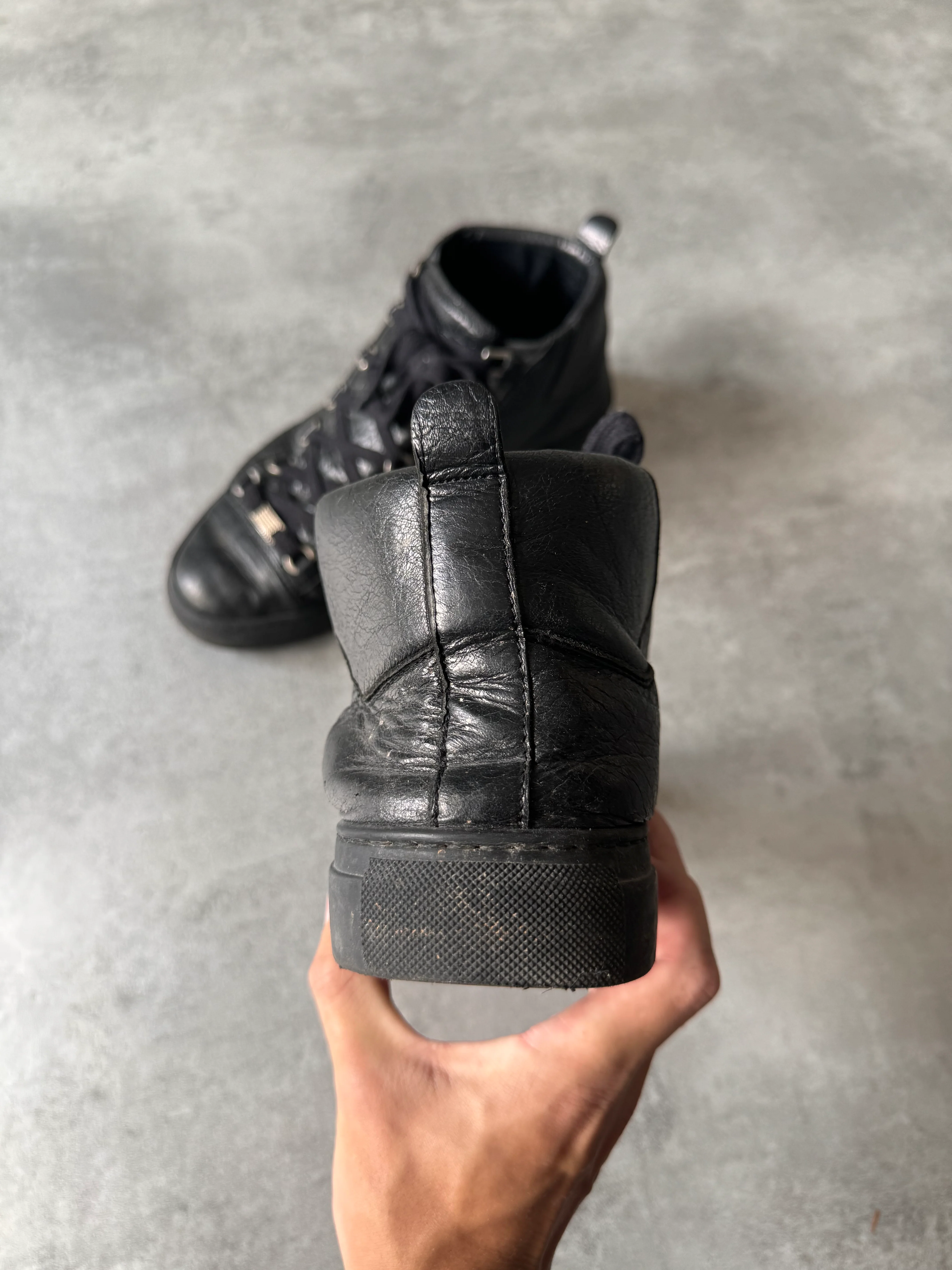 Balenciaga Arena High Black Cracked Leather Sneakers - Image 3