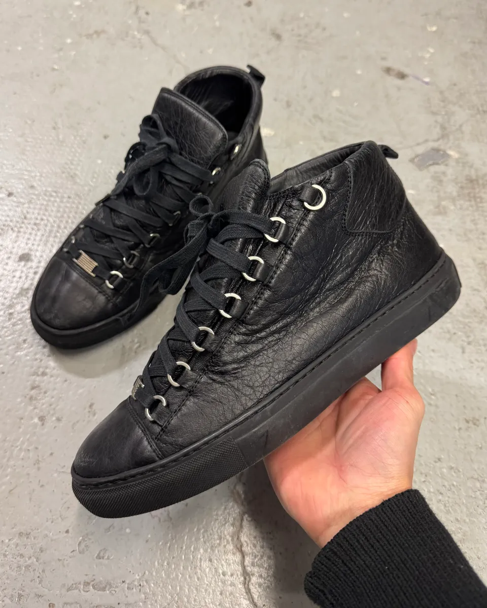 Balenciaga Arena High Black Cracked Leather Sneakers